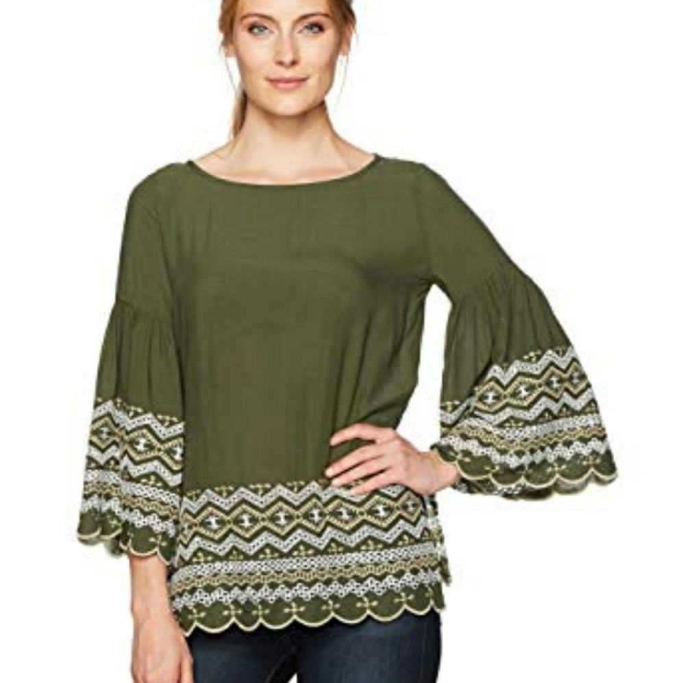 Olive green embroided top S